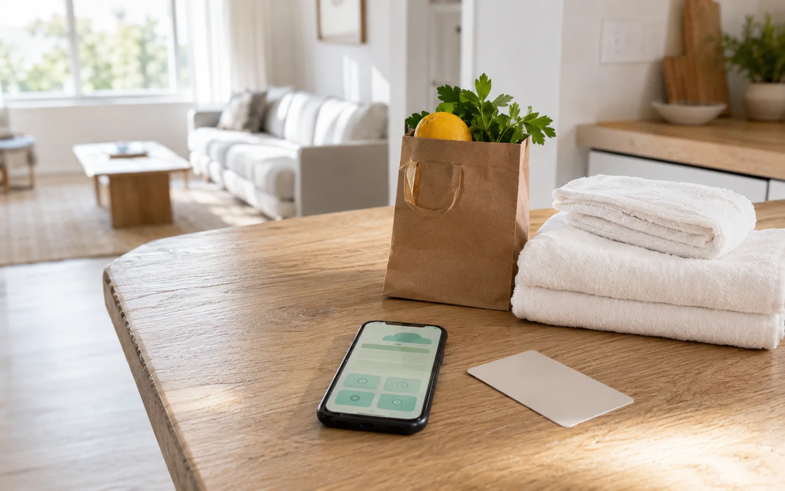Illustration of guest add-on cards for early check-in, groceries, firewood, and local services.