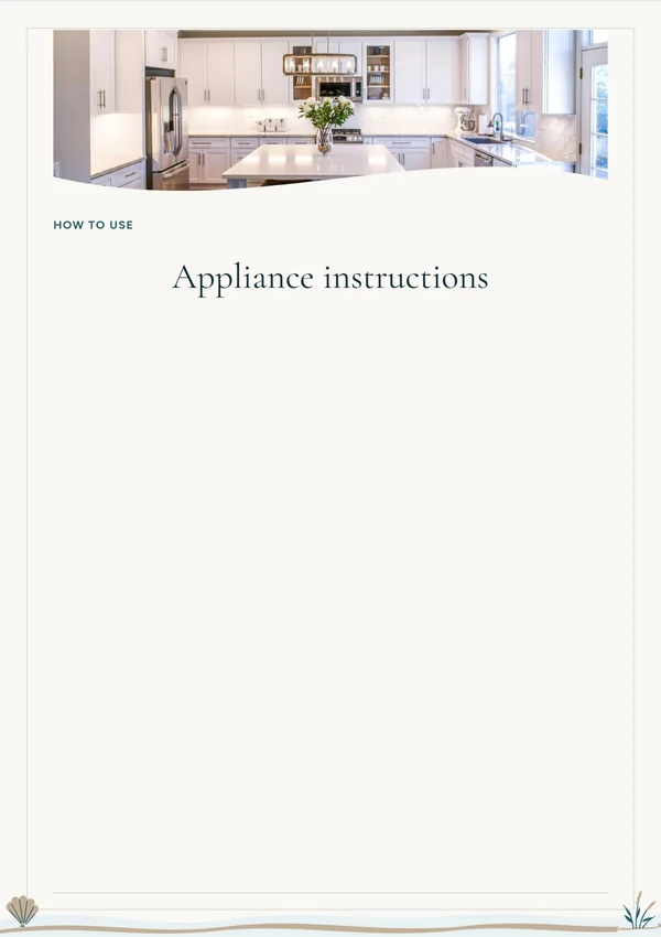 Coastal appliance instruction card with sample steps template