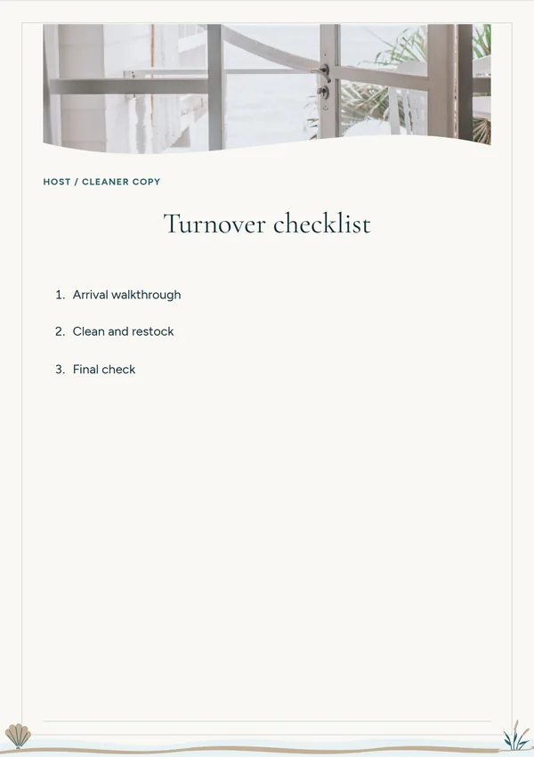 Coastal host turnover checklist template