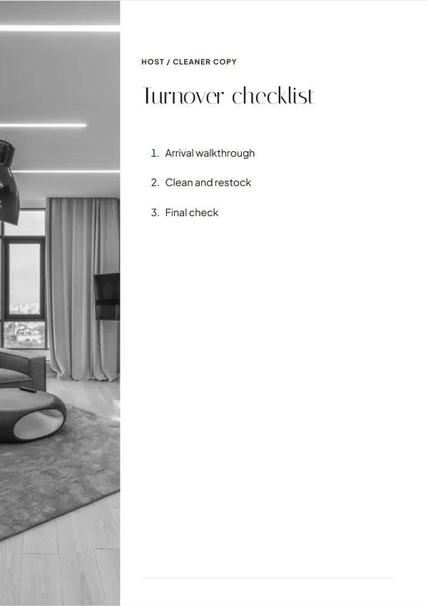 Modern Minimal host turnover checklist template